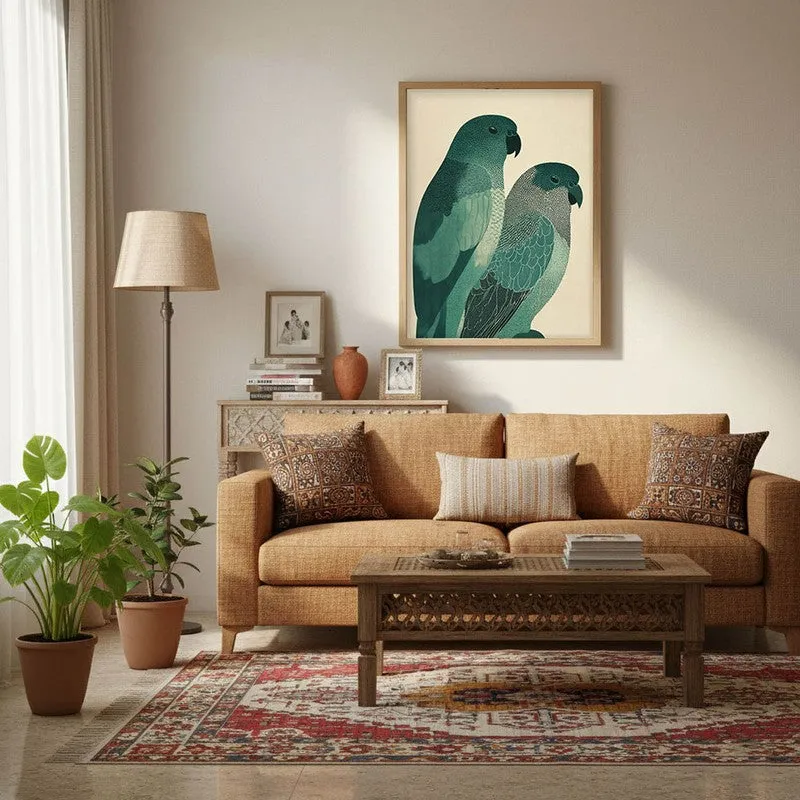 Pastel Parrot Pair Canvas Wall Painting With Brown Frame media 8