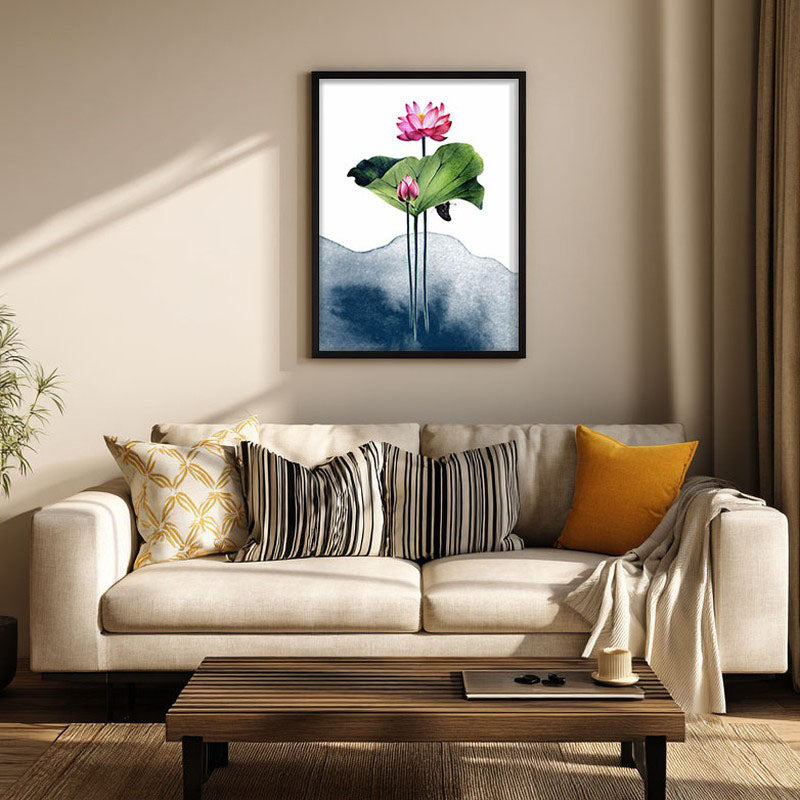 Watercolor Lotus Archival Paper Wall Art With Frame