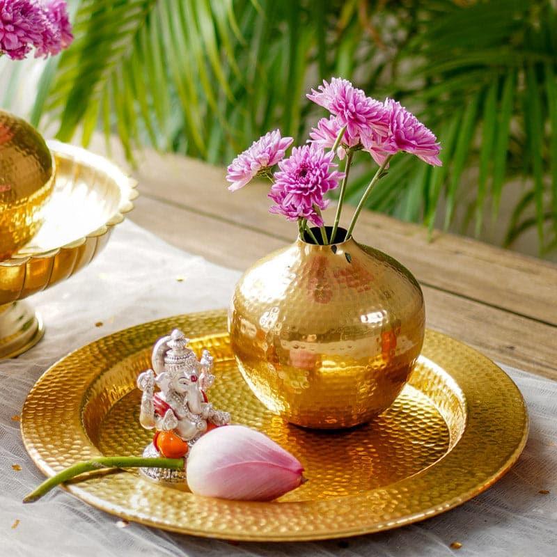 Dunery Hammered Aluminum Pooja Thali - Gold media 3