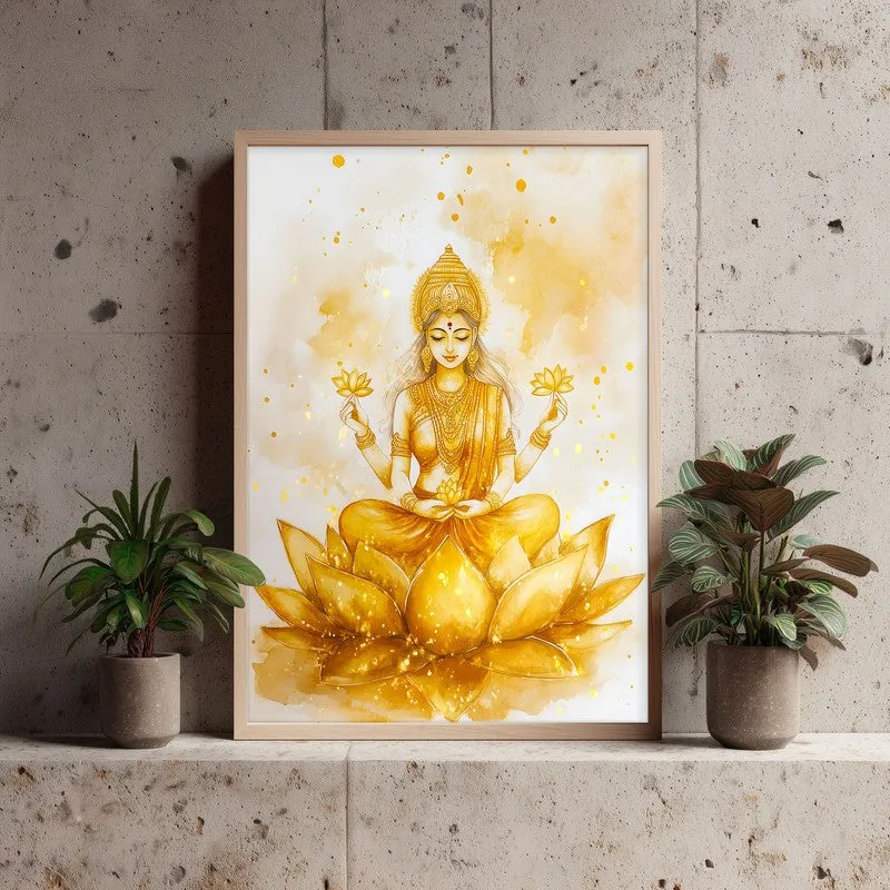 Padma Lakshmi Spiritual Archival Paper Wall Painting - Natural Brown Frame media 3