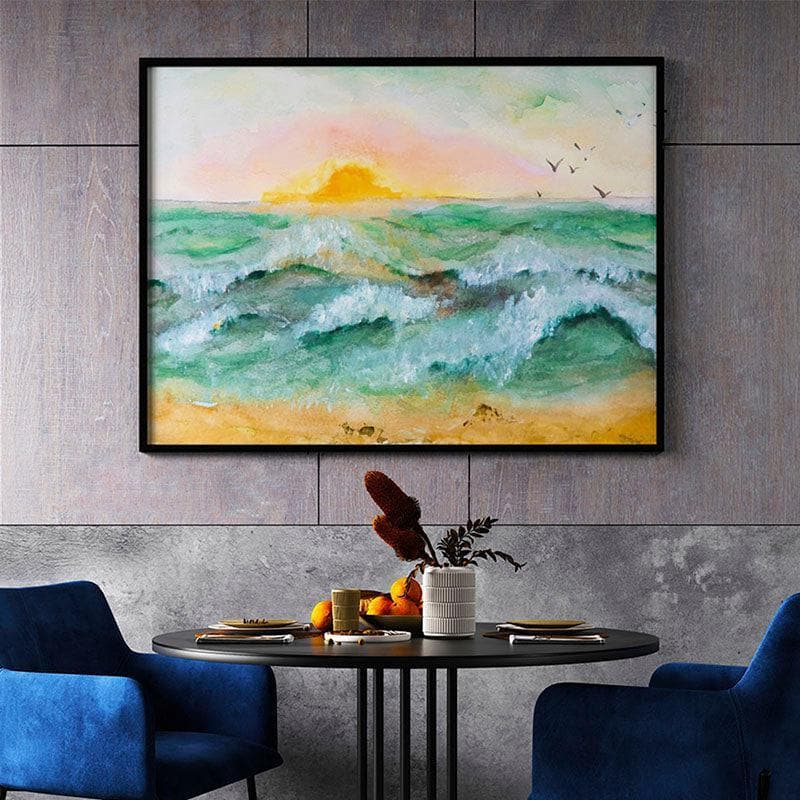 Painting Sunset At Sea Canvas Painting - Black Frame