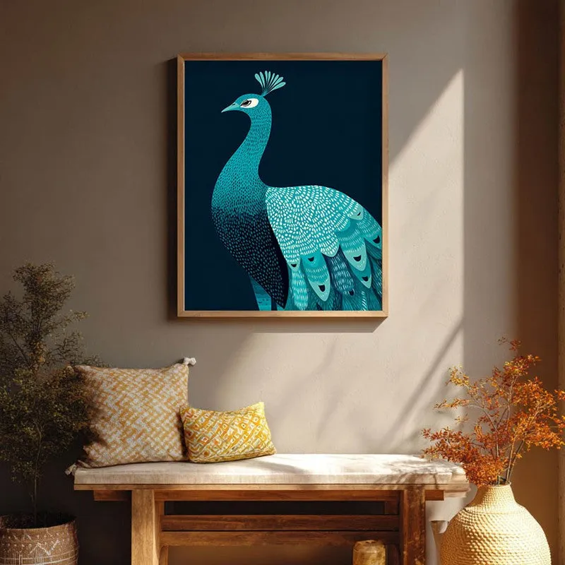 Elegant Peacock Canvas Wall Painting With Brown Frame media 5