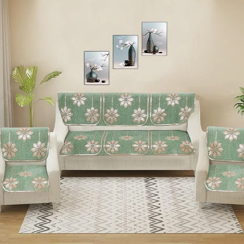 Mitha Floral  Sofa Cover (Green) - Set Of Six media 1