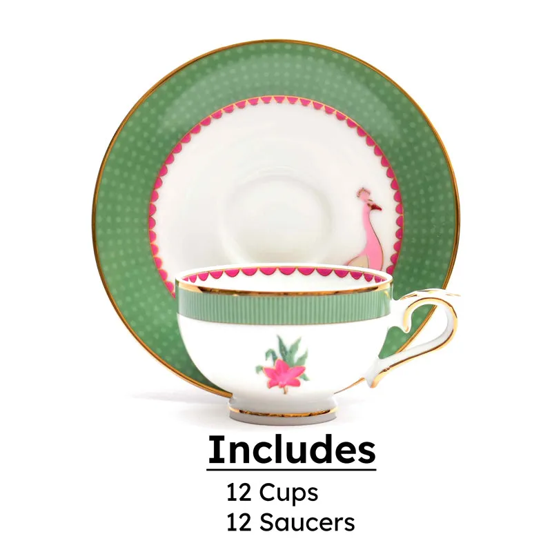 Gilded Mayura 24k Gold Brushed Porcelain Tea Cup & Saucer (280 mL) - Set of Six media 7