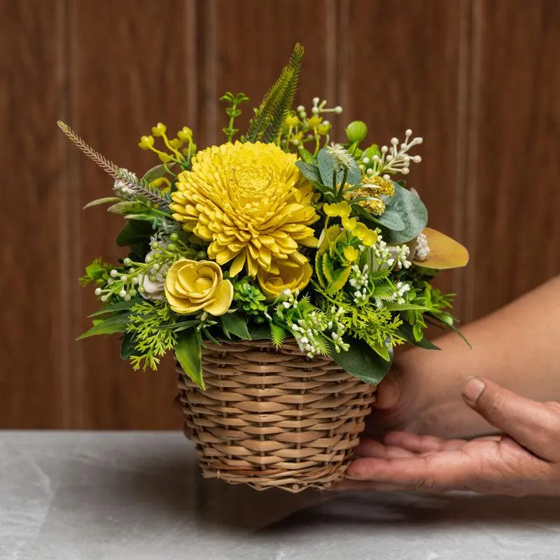 Sunshine Yellow Solawood Floral Basket media 5