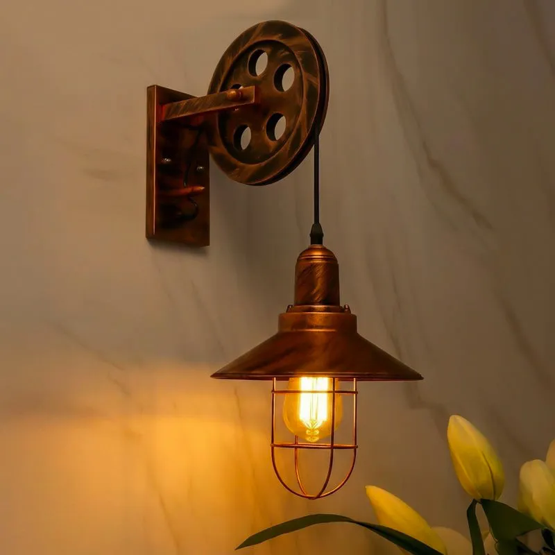 Vintage Pulley Metal Wall Lamp media 1