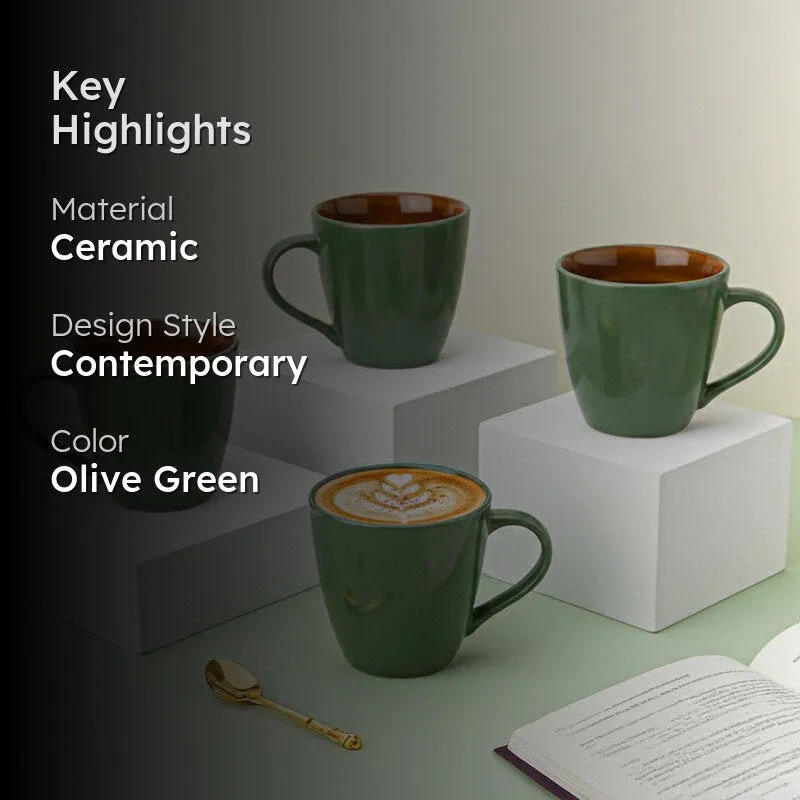 Karvaa Ceramic Coffee Mug (Forest Green/350 mL Each) - Set Of Four media 2