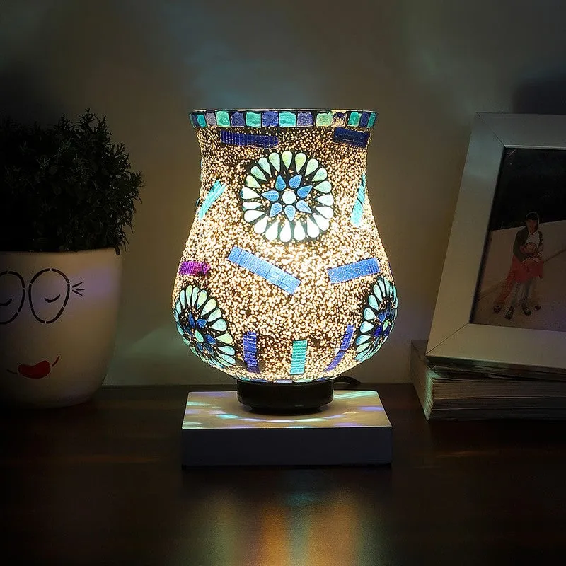 Lightfleck Mosaic Glass Table Lamp With Wooden Base - Multicolor media 3