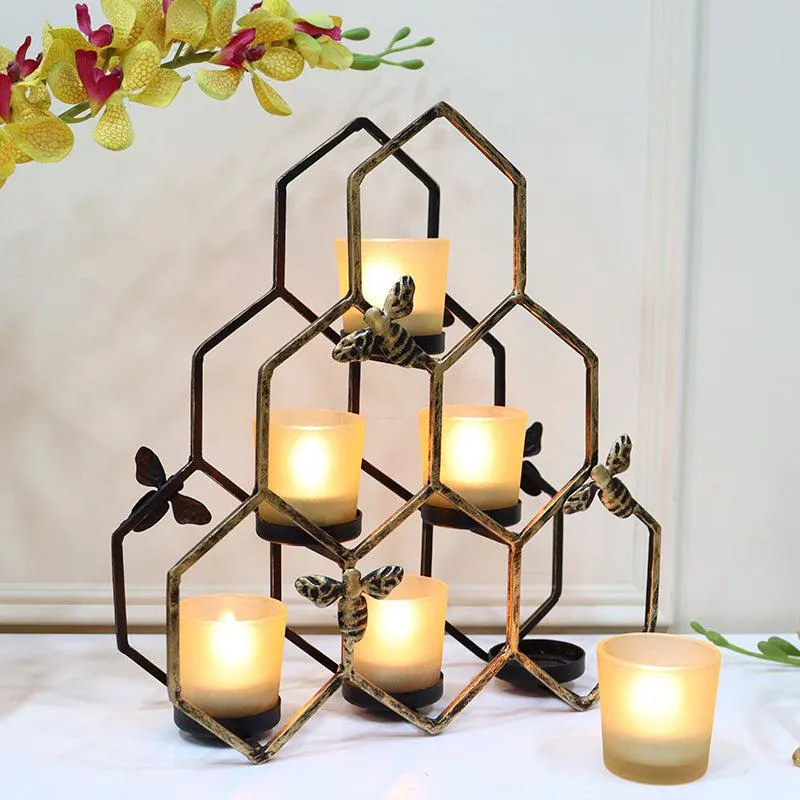 Hexova Comb Tealight Candle Holder - Antique Gold media 3