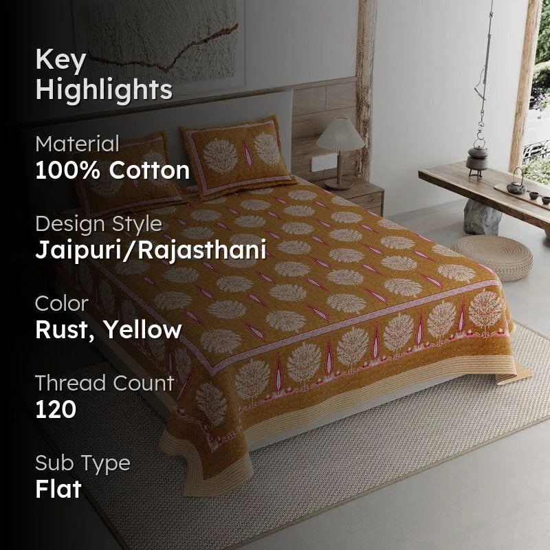 Jaipur Weave Cotton Bedsheet (Rust,Yellow) - 120 TC media 2