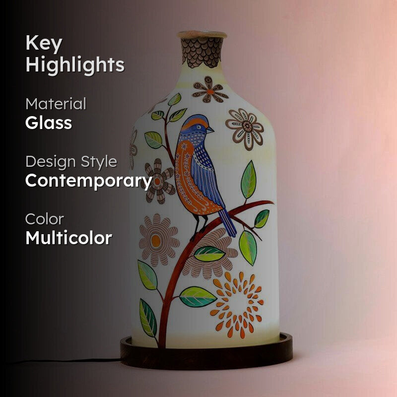 Nature Bloom Hand Painted Glass Table Lamp - Multicolor media 2