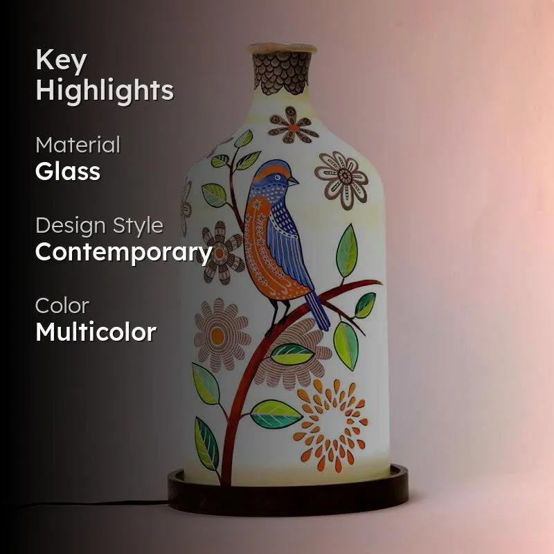 Nature Bloom Hand Painted Glass Table Lamp - Multicolor media 2
