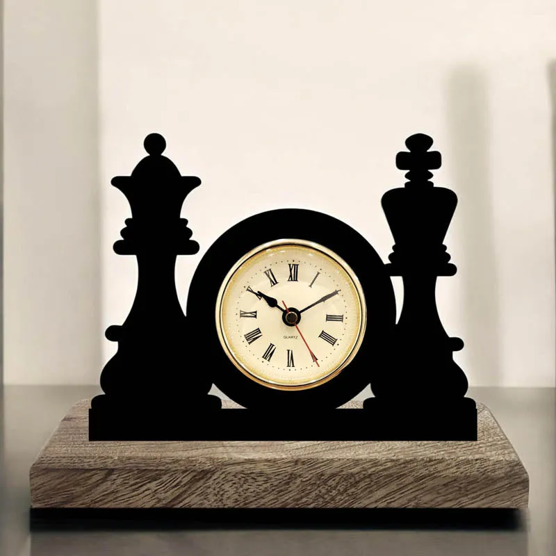 Queen's Gambit Iron & Mango Wood Table Clock media 1