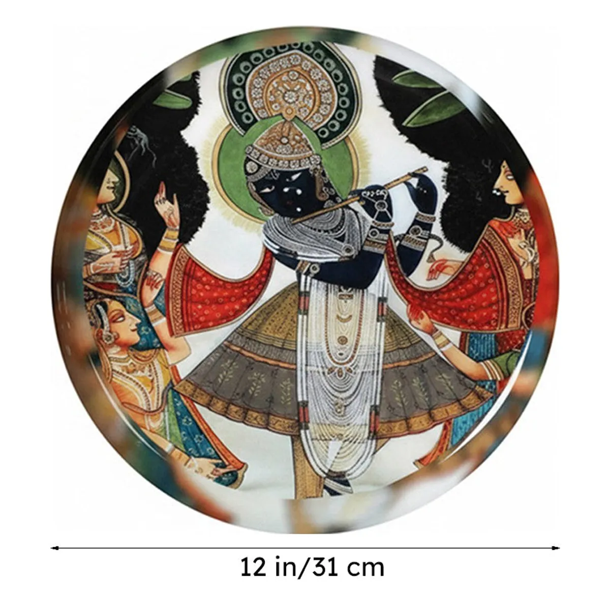 Front view of the round multicolour wall plate with 12-inch measurement