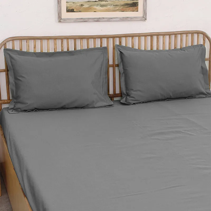 Blanqa Solid Cotton Bedsheet (Grey) - 400 TC media 1