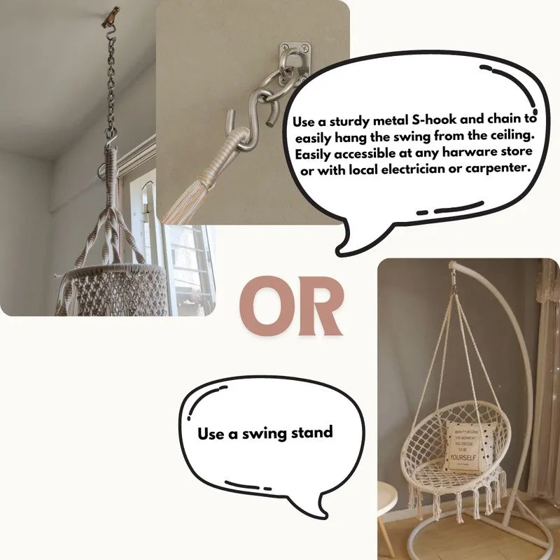 Handcrafted Off-White Cotton Macrame Swing Chair media 6