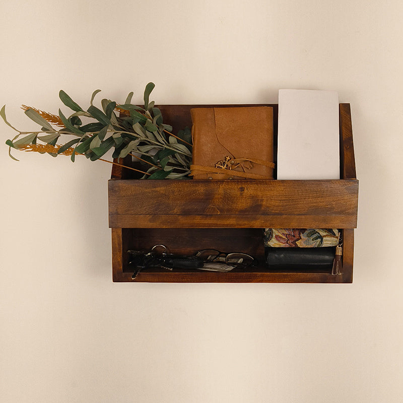 Airoak Wooden Wall Shelf Organiser with Key Holders media 3