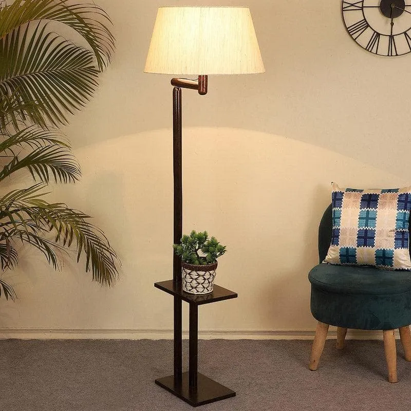Eartha Enya Wooden Floor Lamp With Shelf - Beige media 1