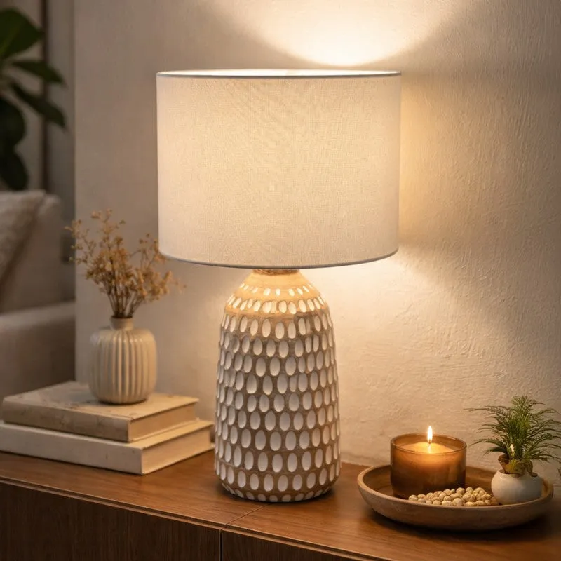 Sajira Wooden Table Lamp - White,Beige media 5