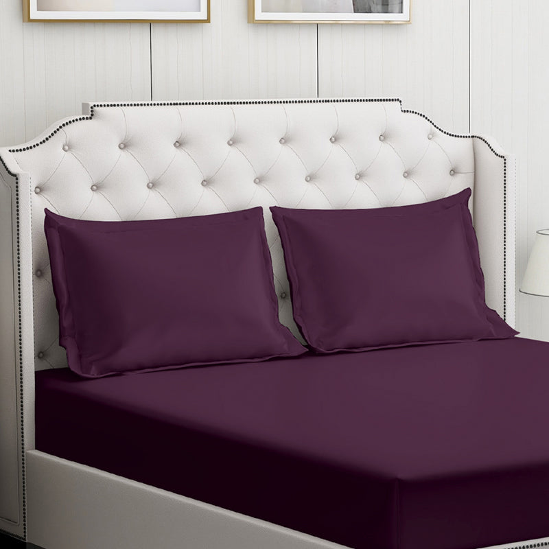 Moonweave Solid Cotton Bedsheet (Eggplant Purple) - 400 TC media 5