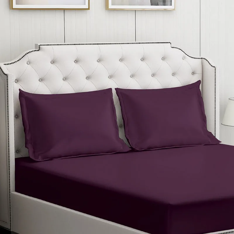 Moonweave Solid Cotton Bedsheet (Eggplant Purple) - 400 TC media 5