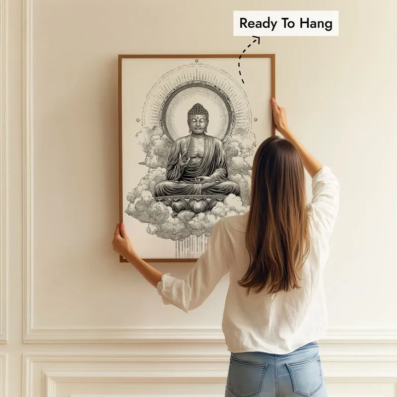 Buddha Within The Circle Of Silence Wall Painting With Brown Frame media 5