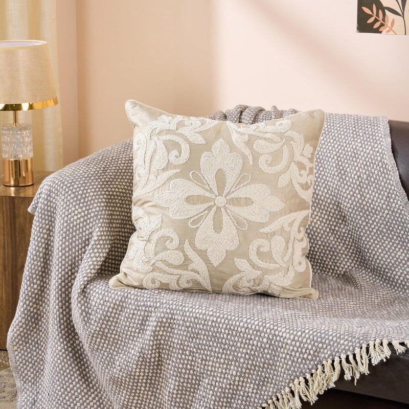 Jacobean Elegance Embroidered Cotton Cushion