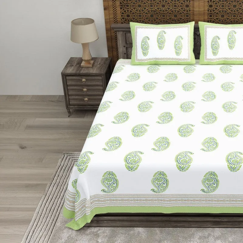 Arta Cotton Bedsheet (Green,White) - 240 TC media 3