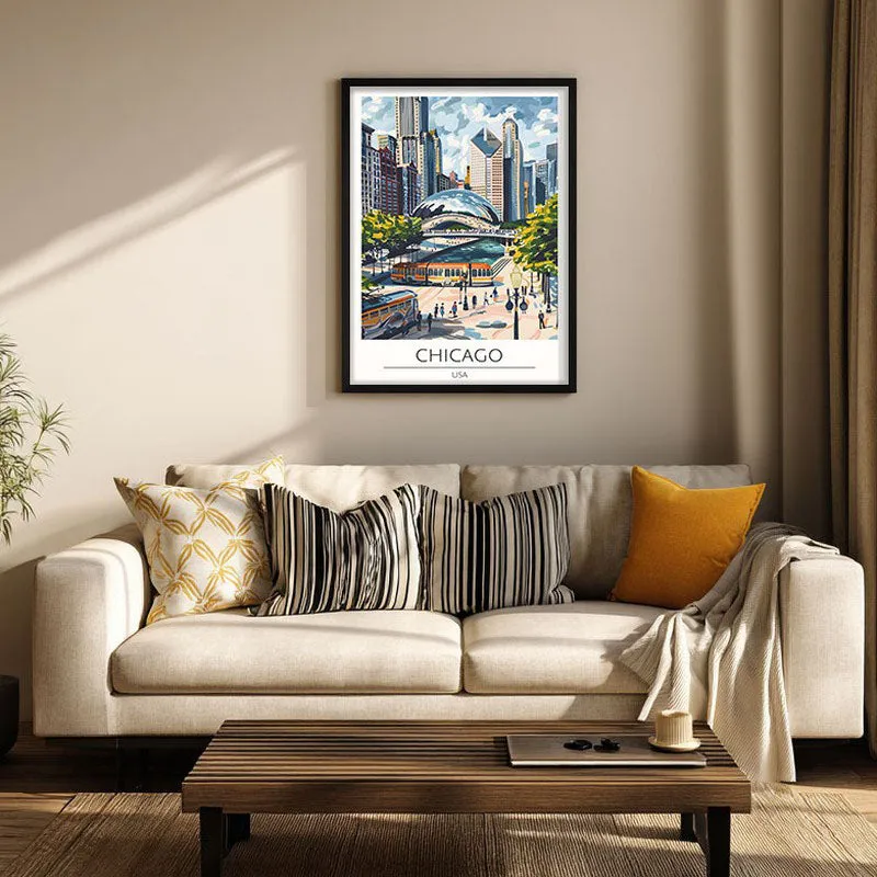 Vintage Chicago Framed Canvas Wall Painting media 1