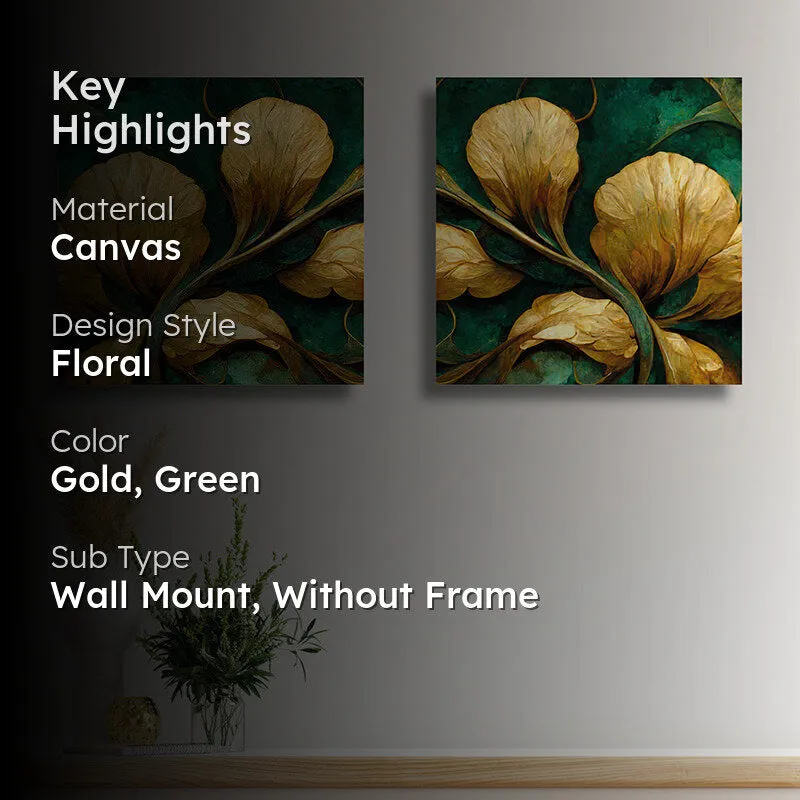 Petals Of Gold Canvas Wall Art - Set Of Two media 2