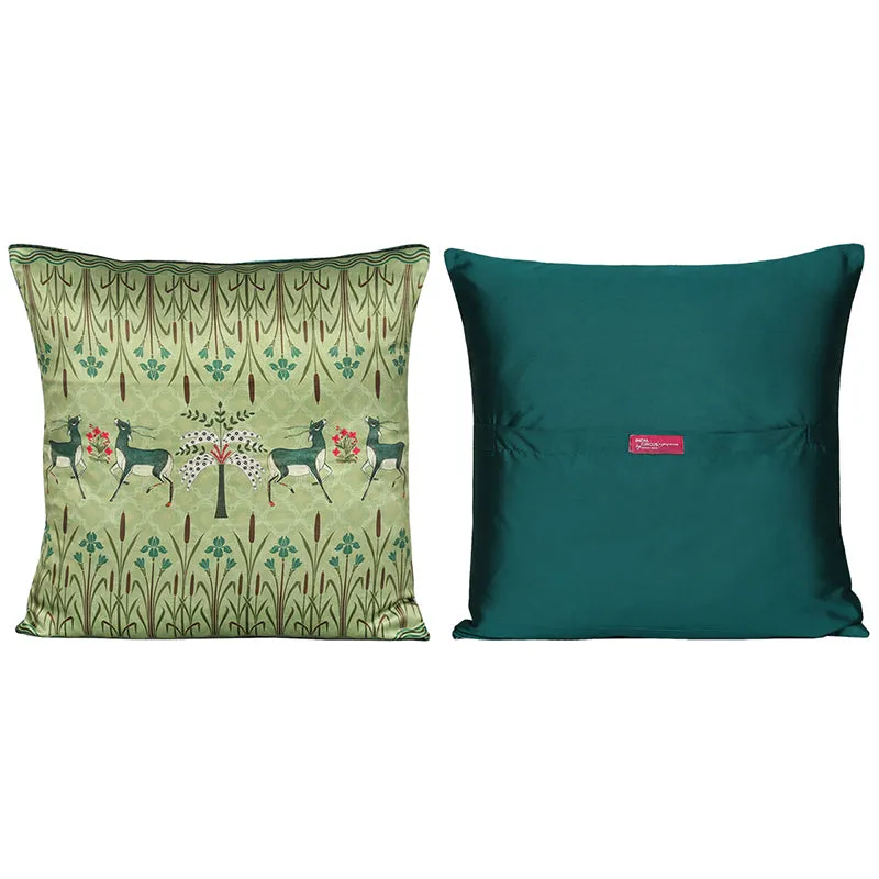 India Circus Symmetric Stag Printed Satin Cushion Cover - Set Of Five media 3