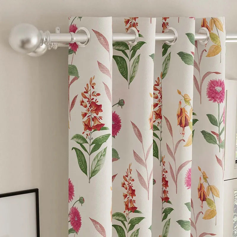 Pink floral cone flower curtain set of two full length drape view