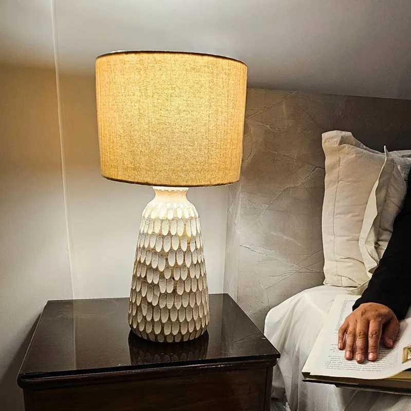 Sajira Wooden Table Lamp - White,Beige media 7