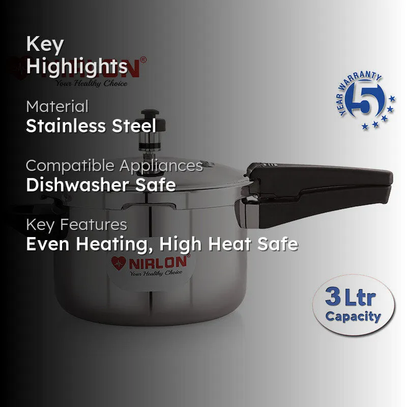 Nirlon Silver Pressure Cooker - 3000 mL/ 8 Inches media 2