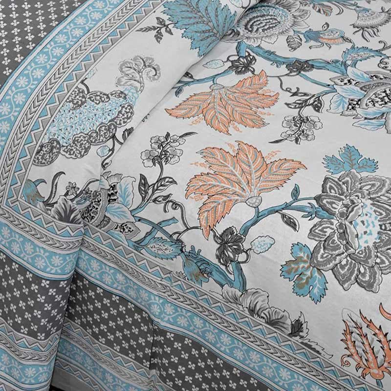 Posy Revelry Cotton Bedsheet (Navy) - 180 TC media 4