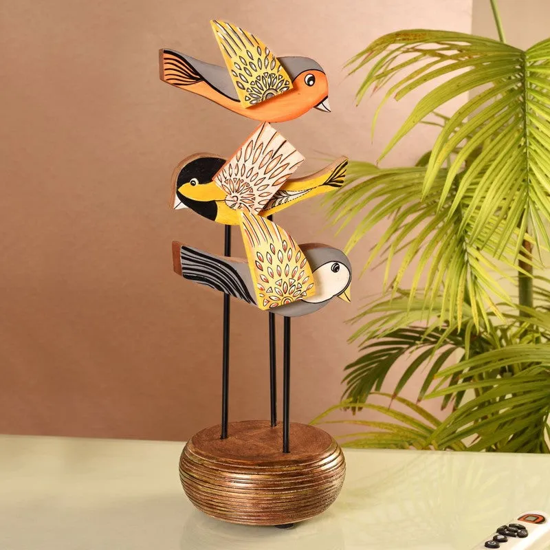 Flutura Colorful Mango Wood Bird Showpiece media 1