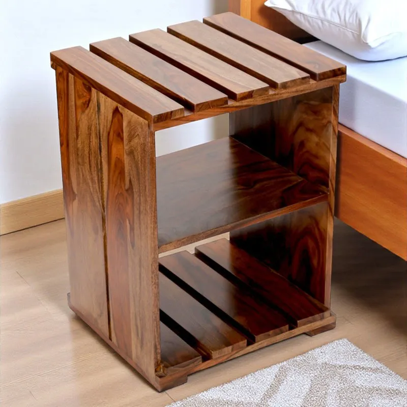 Yverix Sheesham Wooden Side & Bedside Table - Brown media 3