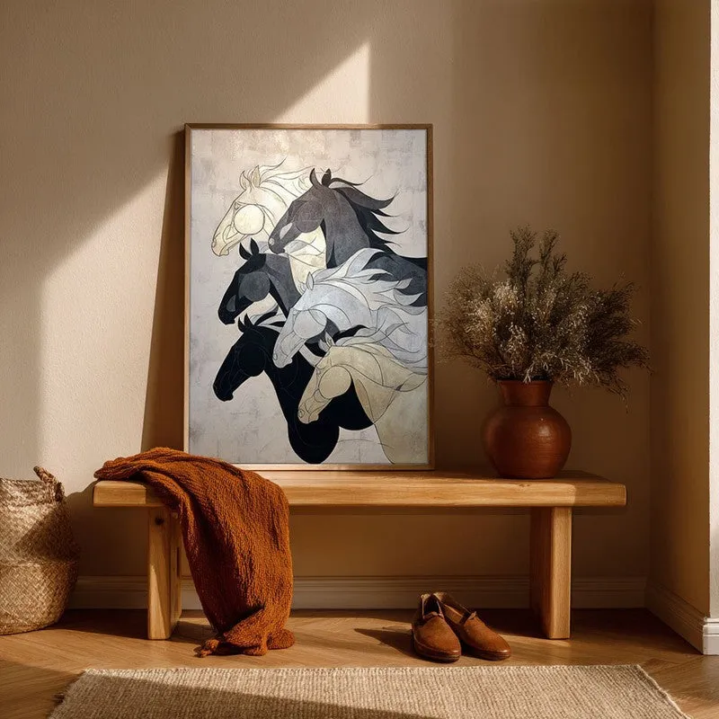 Regal Horse Wall Painting With Brown Frame media 6