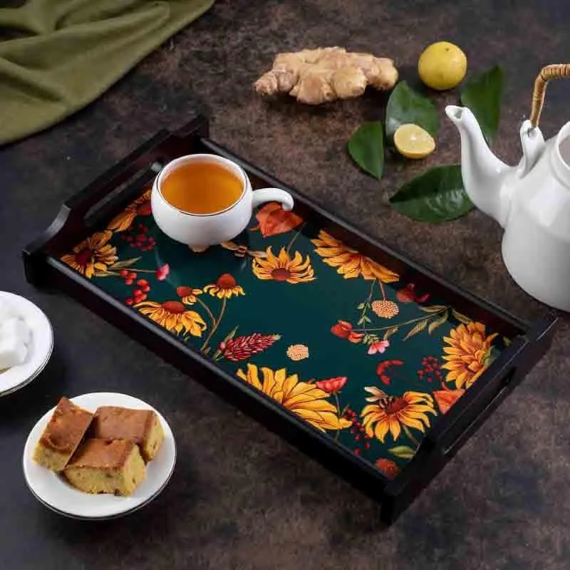 Floral Bliss Green Wooden Trays media 1