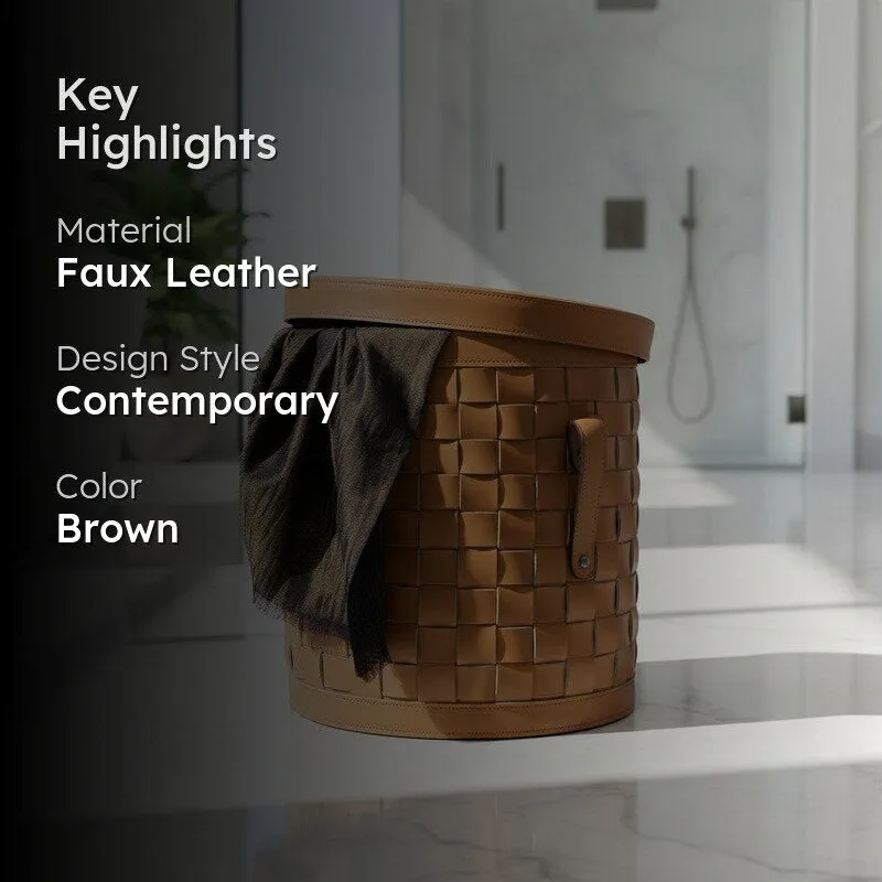Storex Faux Leather Laundry Basket - Brown media 2