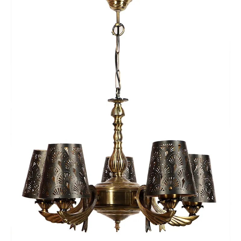 Ethnic Noma Etched Vistara Golden Antique Ceiling Lamp media 4