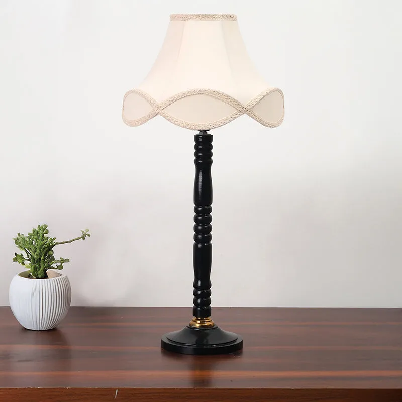Misty Glow Table Lamp With Carved Wooden Base - Ivory,Black media 3