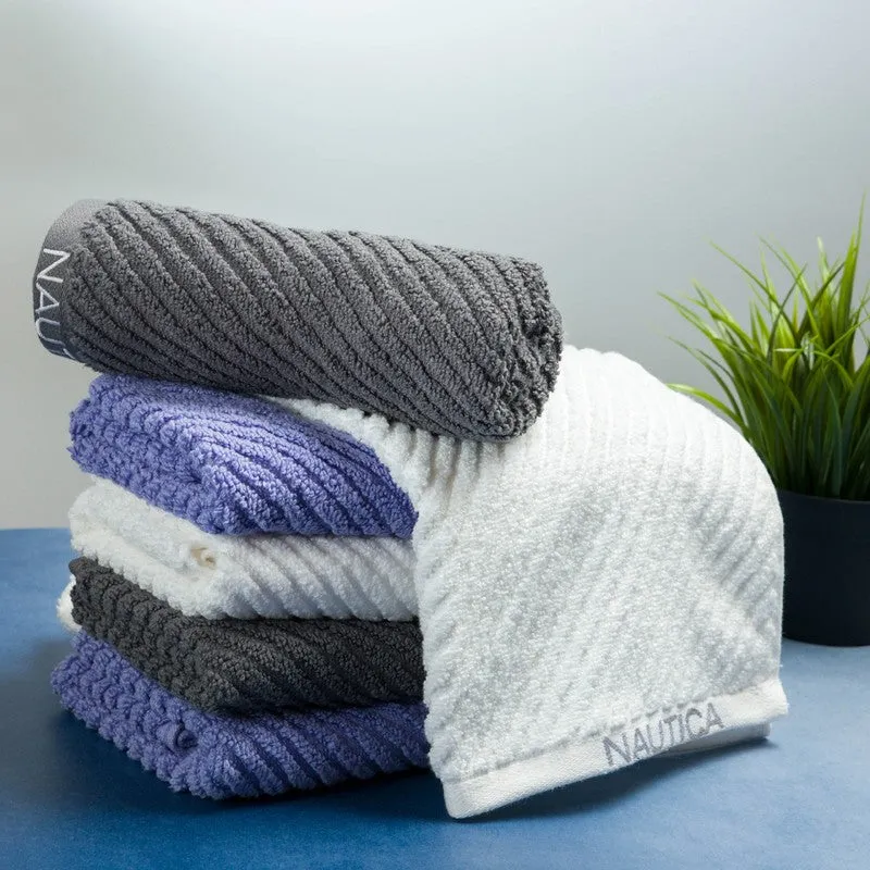 Nautica Riviera Soft Cotton Hand Towel (White, Grey & Blue) - Set Of Six media 3