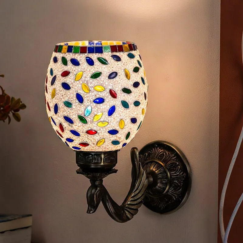 Aesta Retro Mosaic Glass & Metal Wall Lamp media 1
