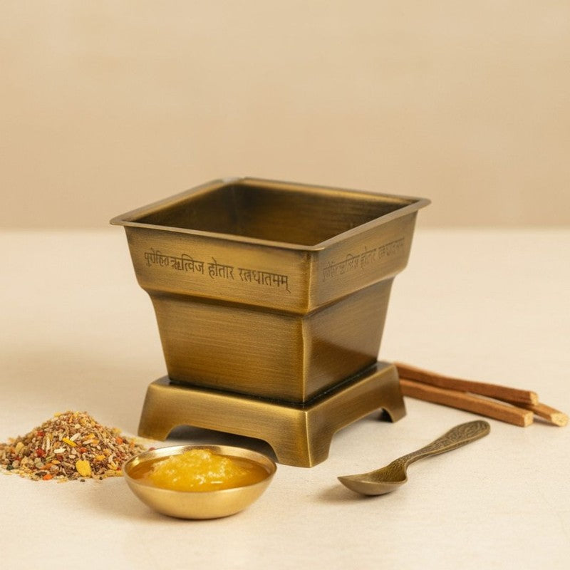 Mini Hawan Kund With Spoon (Gold) - Two Piece Set media 3