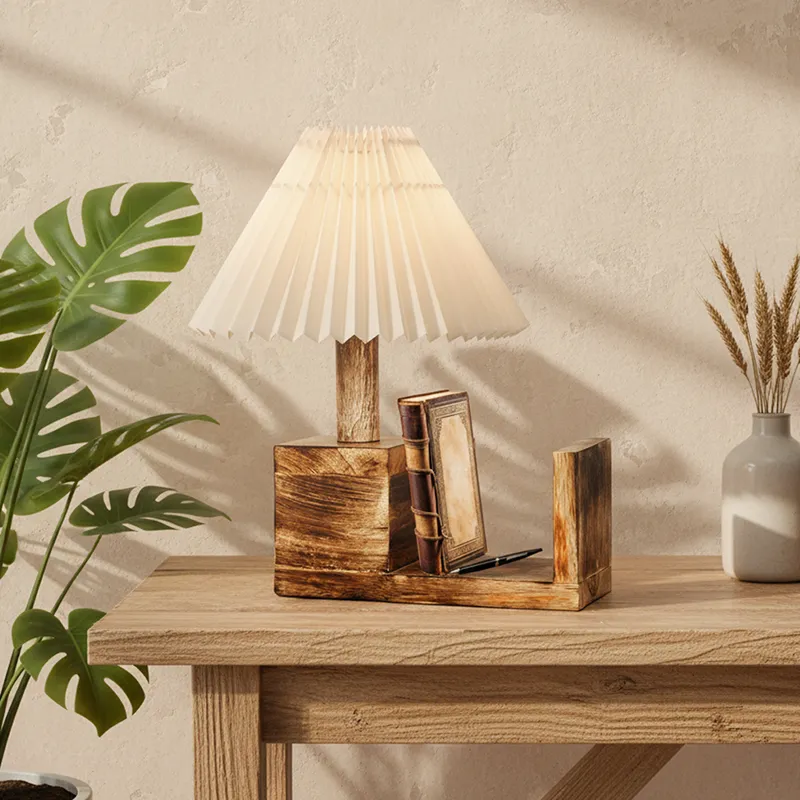 Sentry Pleated Fabric Table Lamp - Ivory,Brown media 2
