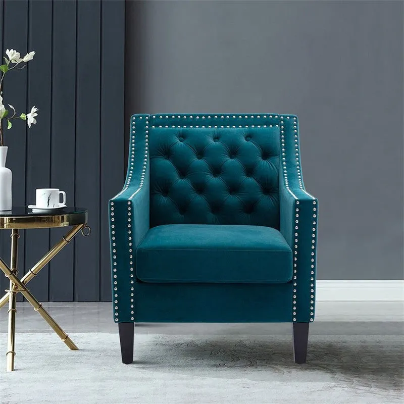 Softix Neem Wood Accent Chair - Blue media 4