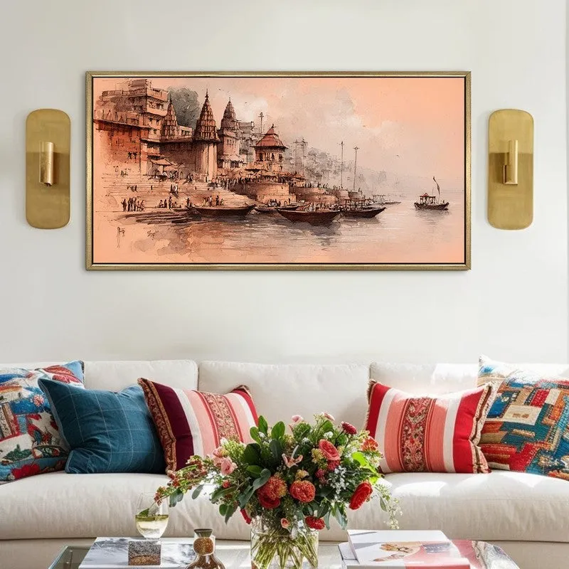Saffron Dusk at the Ghats Wall Art media 3