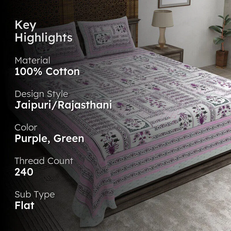 Desiio Cotton Bedsheet (Purple,Green) - 240 TC media 2