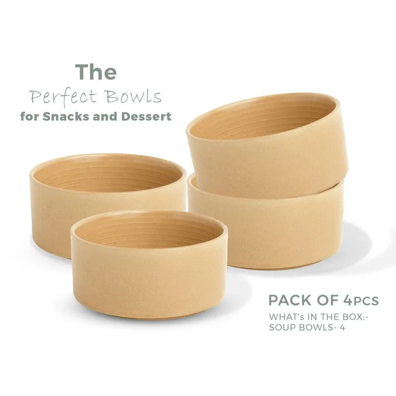 Whimsi Ceramic Soup Bowls (280 mL,Light Brown) - Set Of Four media 3